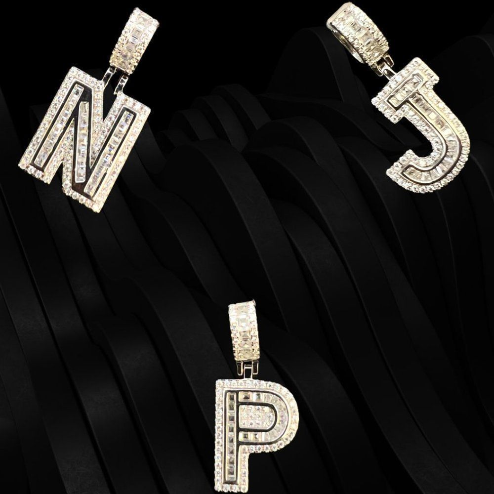 925 Sterling Silver Handmade Letter Ice-out Jewelry Charm Pendant